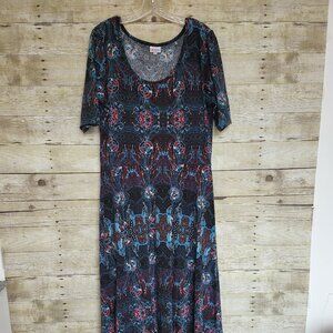 LuLaRoe 2XL Anna - Blues and Reds Design Maxi Dress